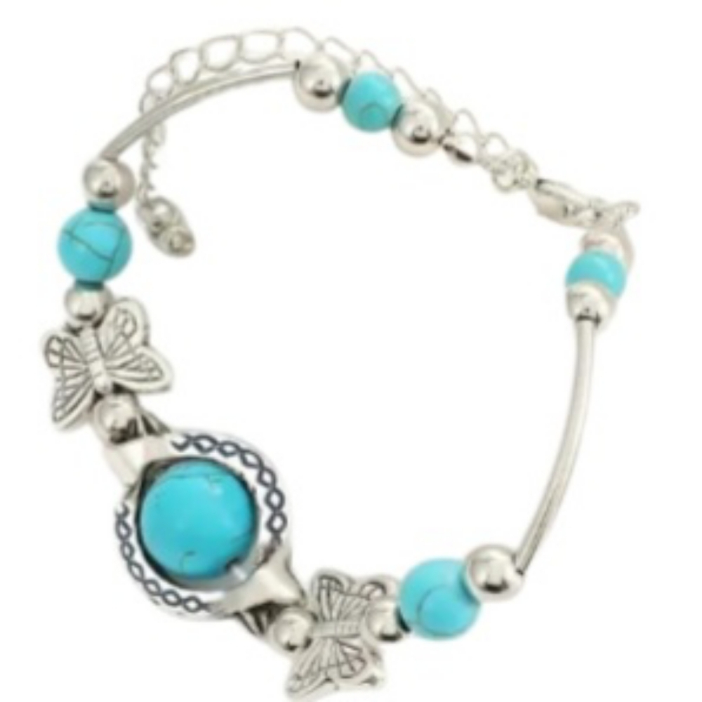 Bracelet with Butterflys, Turquoise, and Silver beads